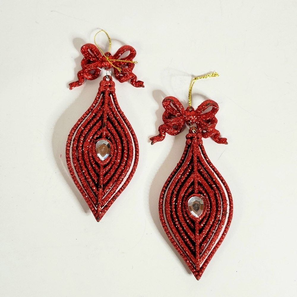 RIBBON CHRISTMAS ORNAMENT SET OF 2